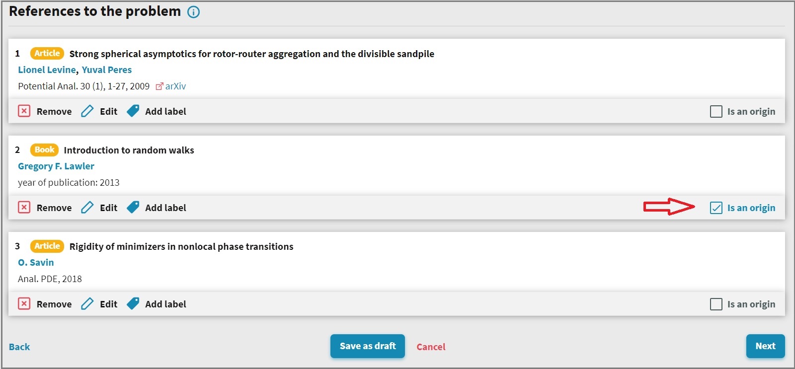 Labeling references of a mathematical problem on SciLag